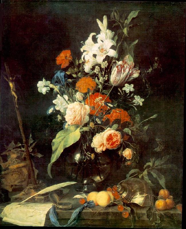 HEEM, Jan Davidsz. de Flower Still-life with Crucifix and Skull af